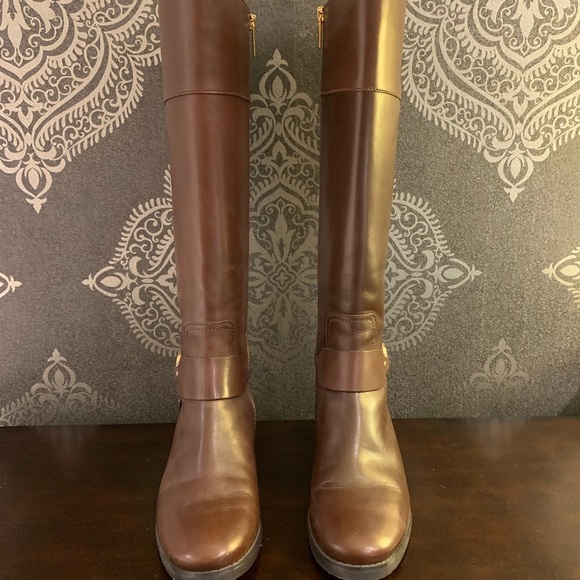 6.5 Michael Kors Fulton Harness BrownLeather Riding Boots - Picture 2 of 7